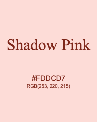 Shadow Pink, hex code is #FDDCD7, and value of RGB is (253, 220, 215). 358 Copic colors. Download palettes, patterns and gradients colors of Shadow Pink.