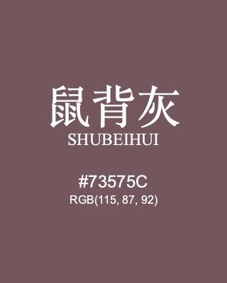 鼠背灰 shubeihui, hex code is #73575c, and value of RGB is (115, 87, 92). Traditional colors of China. Download palettes, patterns and gradients colors of shubeihui.
