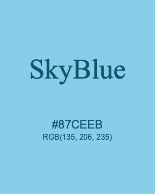 SkyBlue, hex code is #87CEEB, and value of RGB is (135, 206, 235). HTML Color Names. Download palettes, patterns and gradients colors of SkyBlue.