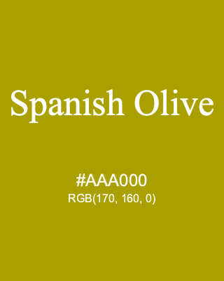 Spanish Olive, hex code is #AAA000, and value of RGB is (170, 160, 0). 358 Copic colors. Download palettes, patterns and gradients colors of Spanish Olive.