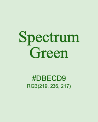 Spectrum Green, hex code is #DBECD9, and value of RGB is (219, 236, 217). 358 Copic colors. Download palettes, patterns and gradients colors of Spectrum Green.