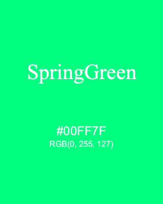 SpringGreen, hex code is #00FF7F, and value of RGB is (0, 255, 127). HTML Color Names. Download palettes, patterns and gradients colors of SpringGreen.
