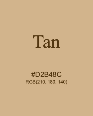 Tan, hex code is #D2B48C, and value of RGB is (210, 180, 140). HTML Color Names. Download palettes, patterns and gradients colors of Tan.