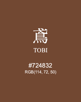 鳶 TOBI, hex code is #724832, and value of RGB is (114, 72, 50). Traditional colors of Japan. Download palettes, patterns and gradients colors of TOBI.