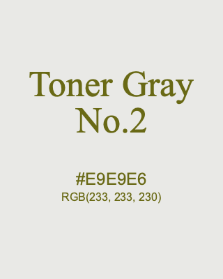 Toner Gray No.2, hex code is #E9E9E6, and value of RGB is (233, 233, 230). 358 Copic colors. Download palettes, patterns and gradients colors of Toner Gray No.2.