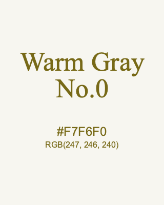 Warm Gray No.0, hex code is #F7F6F0, and value of RGB is (247, 246, 240). 358 Copic colors. Download palettes, patterns and gradients colors of Warm Gray No.0.