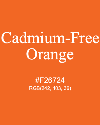 Cadmium-Free Orange, hex code is #F26724, and value of RGB is (242, 103, 36). Winsor & Newton Artists Oil Colour. Download palettes, patterns and gradients colors of Cadmium-Free Orange.