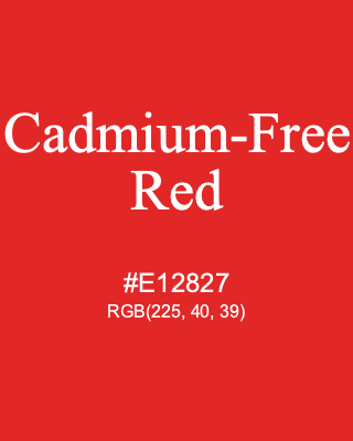 Cadmium-Free Red, hex code is #E12827, and value of RGB is (225, 40, 39). Winsor & Newton Artists Oil Colour. Download palettes, patterns and gradients colors of Cadmium-Free Red.