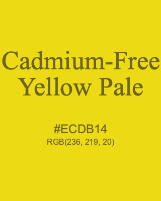 Cadmium-Free Yellow Pale, hex code is #ECDB14, and value of RGB is (236, 219, 20). Winsor & Newton Artists Oil Colour. Download palettes, patterns and gradients colors of Cadmium-Free Yellow Pale.
