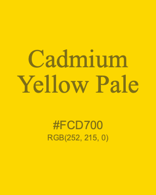 Cadmium Yellow Pale, hex code is #FCD700, and value of RGB is (252, 215, 0). Winsor & Newton Artists Oil Colour. Download palettes, patterns and gradients colors of Cadmium Yellow Pale.