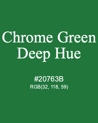 Chrome Green Deep Hue, hex code is #20763B, and value of RGB is (32, 118, 59). Winsor & Newton Artists Oil Colour. Download palettes, patterns and gradients colors of Chrome Green Deep Hue.
