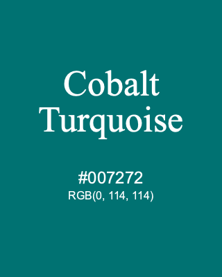 Cobalt Turquoise, hex code is #007272, and value of RGB is (0, 114, 114). Winsor & Newton Artists Oil Colour. Download palettes, patterns and gradients colors of Cobalt Turquoise.