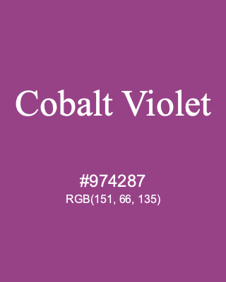 Cobalt Violet, hex code is #974287, and value of RGB is (151, 66, 135). Winsor & Newton Artists Oil Colour. Download palettes, patterns and gradients colors of Cobalt Violet.