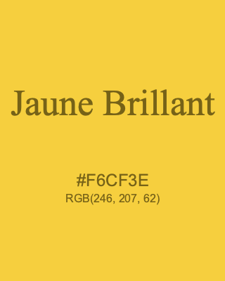 Jaune Brillant, hex code is #F6CF3E, and value of RGB is (246, 207, 62). Winsor & Newton Artists Oil Colour. Download palettes, patterns and gradients colors of Jaune Brillant.
