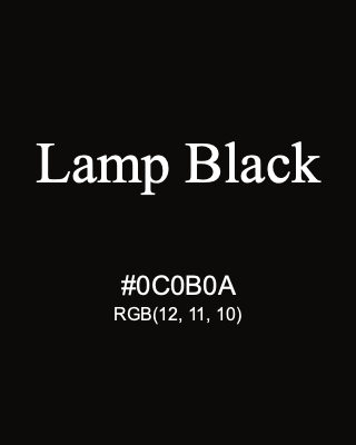 Lamp Black, hex code is #0C0B0A, and value of RGB is (12, 11, 10). Winsor & Newton Artists Oil Colour. Download palettes, patterns and gradients colors of Lamp Black.