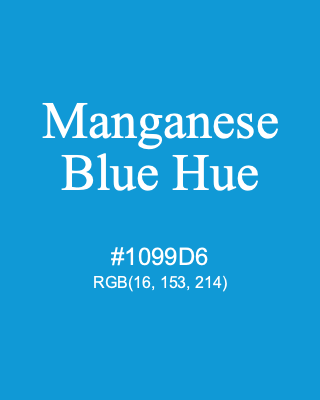 Manganese Blue Hue, hex code is #1099D6, and value of RGB is (16, 153, 214). Winsor & Newton Artists Oil Colour. Download palettes, patterns and gradients colors of Manganese Blue Hue.