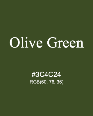 Olive Green, hex code is #3C4C24, and value of RGB is (60, 76, 36). Winsor & Newton Artists Oil Colour. Download palettes, patterns and gradients colors of Olive Green.