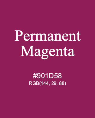 Permanent Magenta, hex code is #901D58, and value of RGB is (144, 29, 88). Winsor & Newton Artists Oil Colour. Download palettes, patterns and gradients colors of Permanent Magenta.