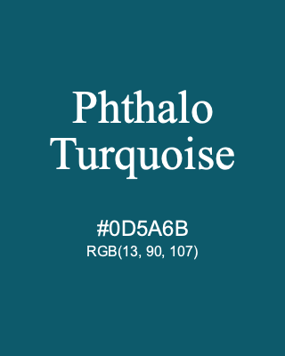 Phthalo Turquoise, hex code is #0D5A6B, and value of RGB is (13, 90, 107). Winsor & Newton Artists Oil Colour. Download palettes, patterns and gradients colors of Phthalo Turquoise.