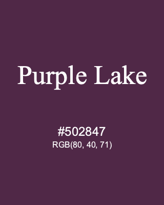 Purple Lake, hex code is #502847, and value of RGB is (80, 40, 71). Winsor & Newton Artists Oil Colour. Download palettes, patterns and gradients colors of Purple Lake.