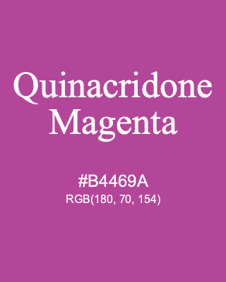 Quinacridone Magenta, hex code is #B4469A, and value of RGB is (180, 70, 154). Winsor & Newton Artists Oil Colour. Download palettes, patterns and gradients colors of Quinacridone Magenta.