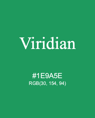 Viridian, hex code is #1E9A5E, and value of RGB is (30, 154, 94). Winsor & Newton Artists Oil Colour. Download palettes, patterns and gradients colors of Viridian.