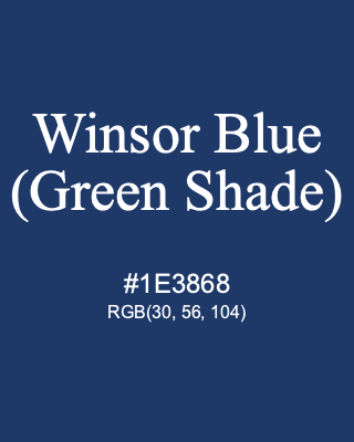 Winsor Blue (Green Shade), hex code is #1E3868, and value of RGB is (30, 56, 104). Winsor & Newton Artists Oil Colour. Download palettes, patterns and gradients colors of Winsor Blue (Green Shade).