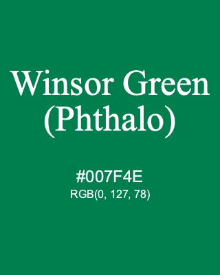 Winsor Green (Phthalo), hex code is #007F4E, and value of RGB is (0, 127, 78). Winsor & Newton Artists Oil Colour. Download palettes, patterns and gradients colors of Winsor Green (Phthalo).