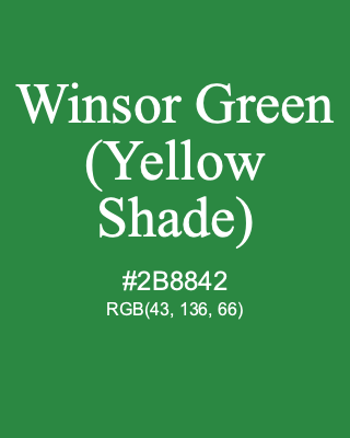 Winsor Green (Yellow Shade), hex code is #2B8842, and value of RGB is (43, 136, 66). Winsor & Newton Artists Oil Colour. Download palettes, patterns and gradients colors of Winsor Green (Yellow Shade).