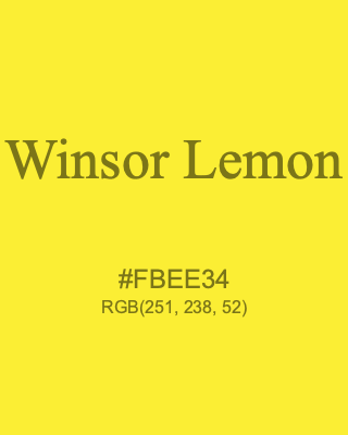 Winsor Lemon, hex code is #FBEE34, and value of RGB is (251, 238, 52). Winsor & Newton Artists Oil Colour. Download palettes, patterns and gradients colors of Winsor Lemon.