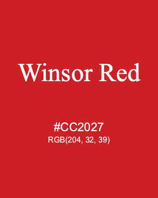 Winsor Red, hex code is #CC2027, and value of RGB is (204, 32, 39). Winsor & Newton Artists Oil Colour. Download palettes, patterns and gradients colors of Winsor Red.