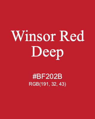 Winsor Red Deep, hex code is #BF202B, and value of RGB is (191, 32, 43). Winsor & Newton Artists Oil Colour. Download palettes, patterns and gradients colors of Winsor Red Deep.