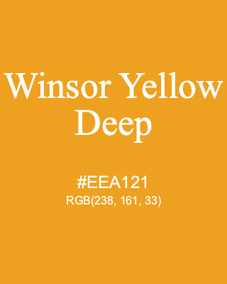 Winsor Yellow Deep, hex code is #EEA121, and value of RGB is (238, 161, 33). Winsor & Newton Artists Oil Colour. Download palettes, patterns and gradients colors of Winsor Yellow Deep.