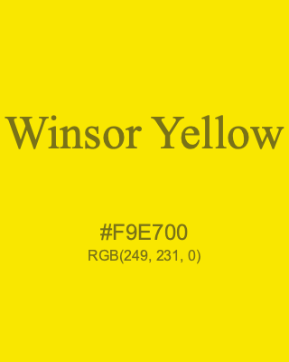 Winsor Yellow, hex code is #F9E700, and value of RGB is (249, 231, 0). Winsor & Newton Artists Oil Colour. Download palettes, patterns and gradients colors of Winsor Yellow.