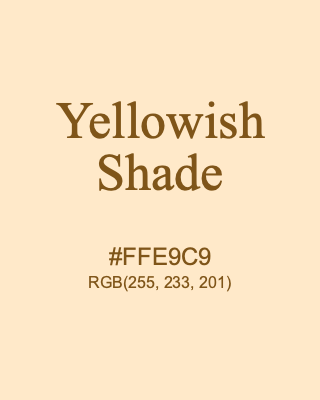 Yellowish Shade, hex code is #FFE9C9, and value of RGB is (255, 233, 201). 358 Copic colors. Download palettes, patterns and gradients colors of Yellowish Shade.